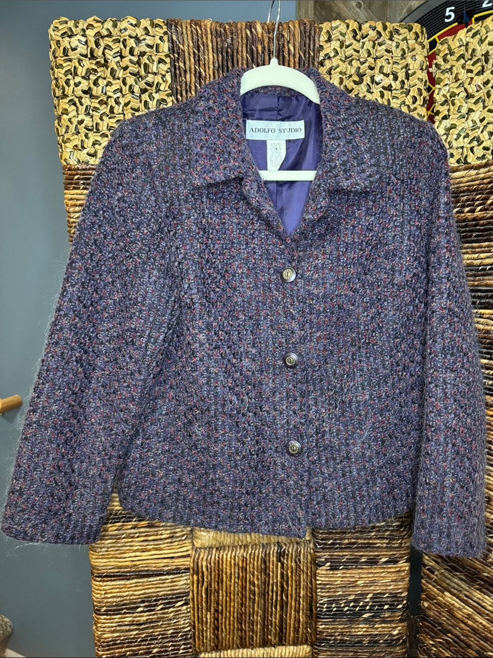 Adolfo Purple Tweed Button Jacket